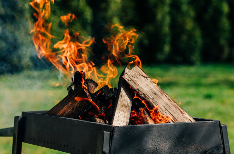 Campfire burning split firewood